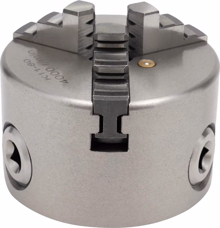 Mandrino - Mandrino autocentrante a 3 griffe - Campo di serraggio 2–22 mm - Campo di serraggio interno 25–70 mm - Precisione di rotazione 0,07 mm - Diametro 80 mm - Argento