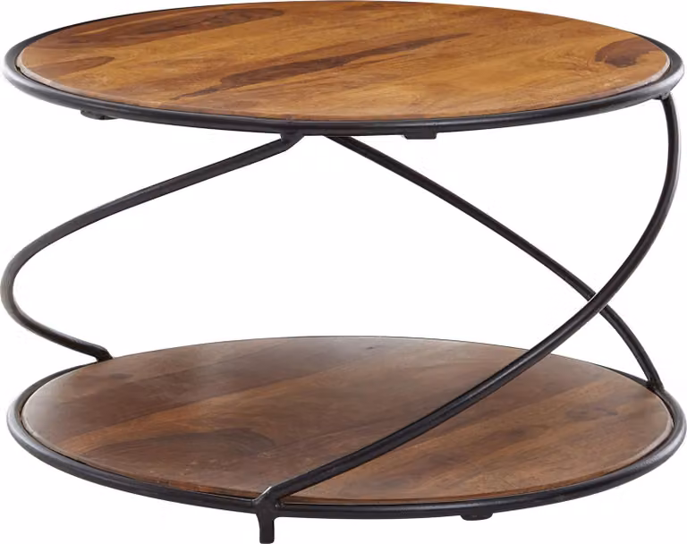 Tavolino 58x58x35 cm in legno massiccio di sheesham / metallo tavolino rotondo | Wohnling