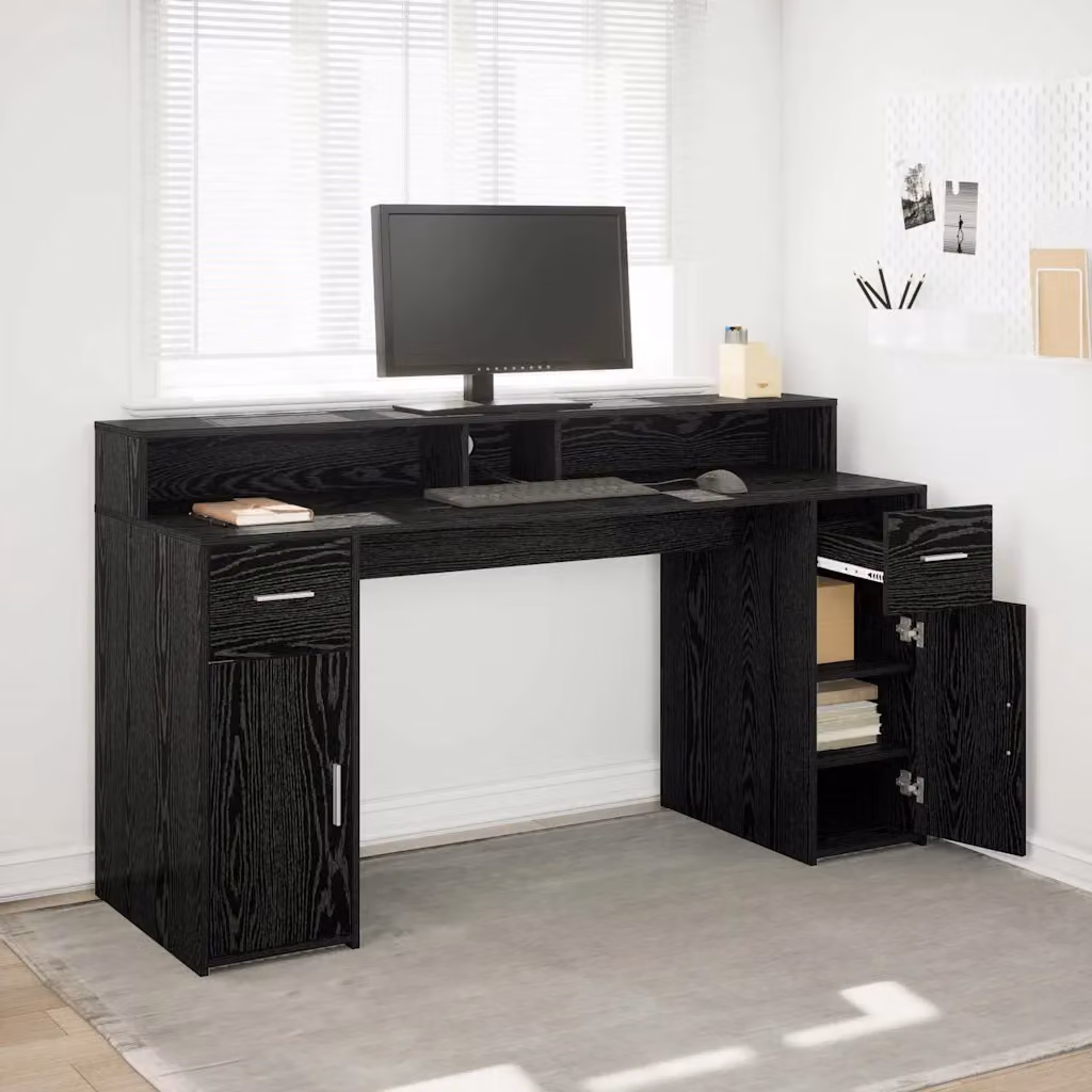 Scrivania da computer moderna vidaXL in rovere e nero, L: 160 cm, P: 55 cm, H: 91 cm