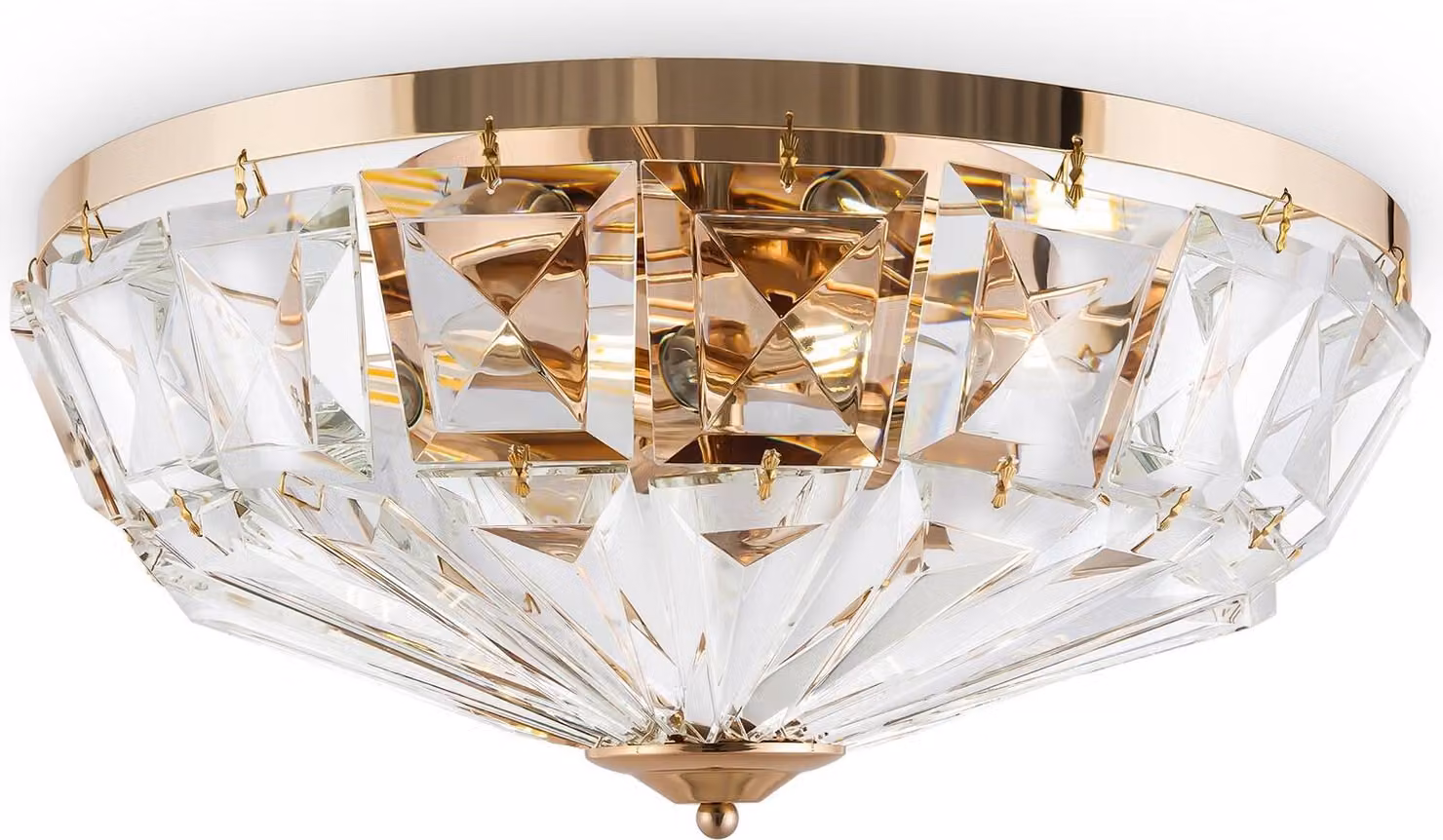 Plafoniera Contemporanea Facet Metallo Oro 6 Luci Diffusori Vetro