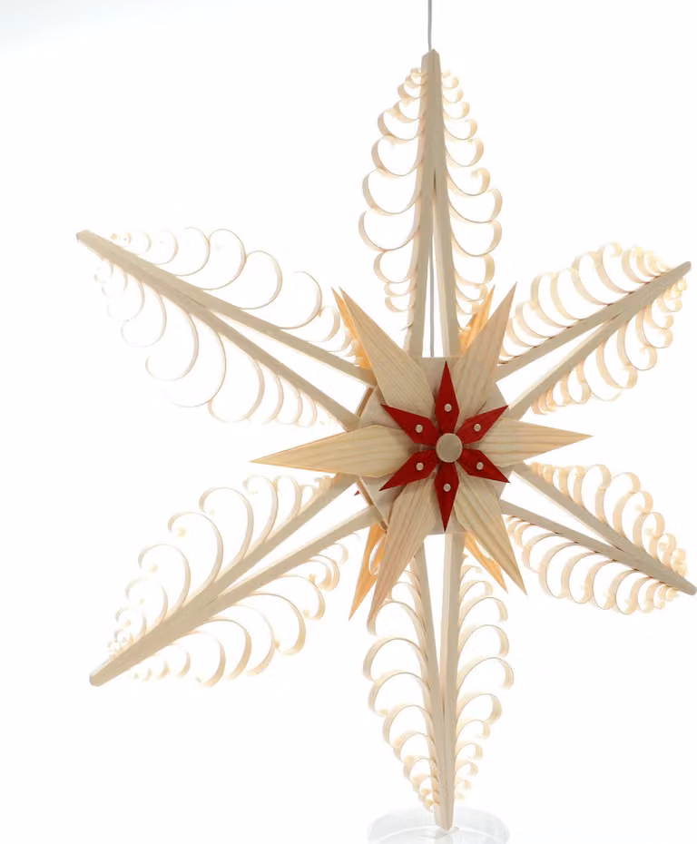 Decorazione per finestre a forma di stella spagnola, con illuminazione interna e due stelle. Dimensioni: 54x54x6 cm. Nuova