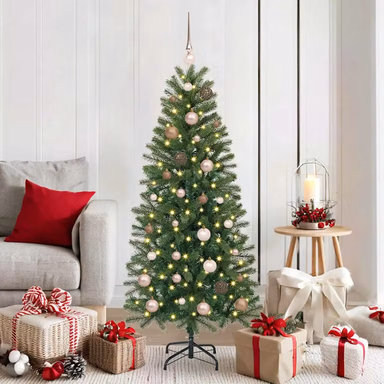 Albero di Natale artificiale moderno vidaXL verde con luci LED bianco caldo in PE e PVC, Altezza: 150 cm