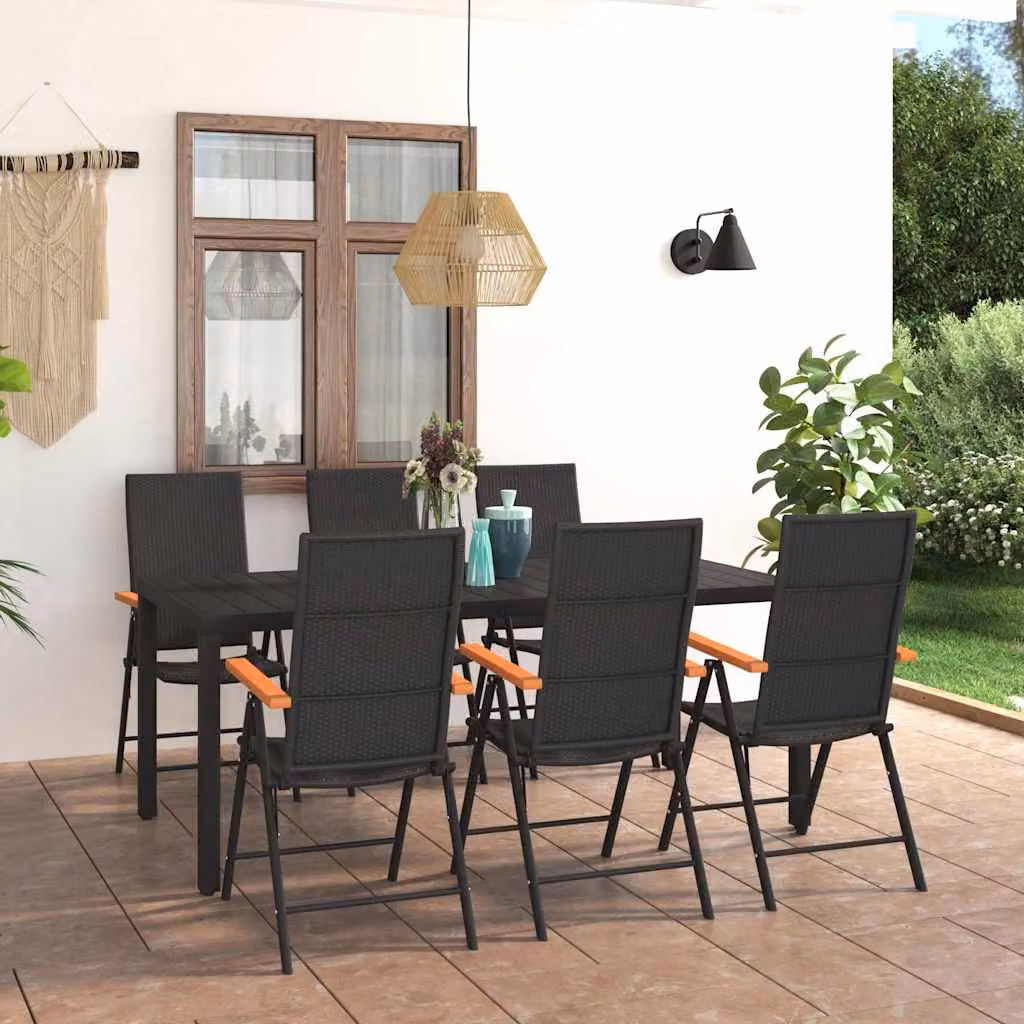Set da pranzo da giardino vidaXL in polyrattan 7 pz Nero e Marrone – 1
