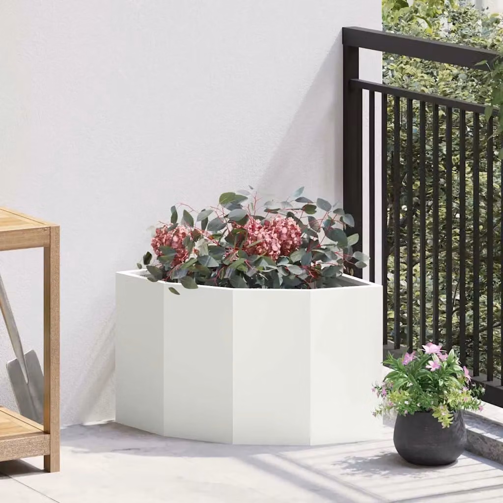 Vaso d'angolo vidaXL in acciaio bianco L/P/H: 45 x 45 x 35 cm