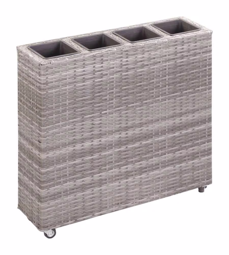 Letto Rialzato con 4 Vasi 80x22x79 cm in Polyrattan Grigio
