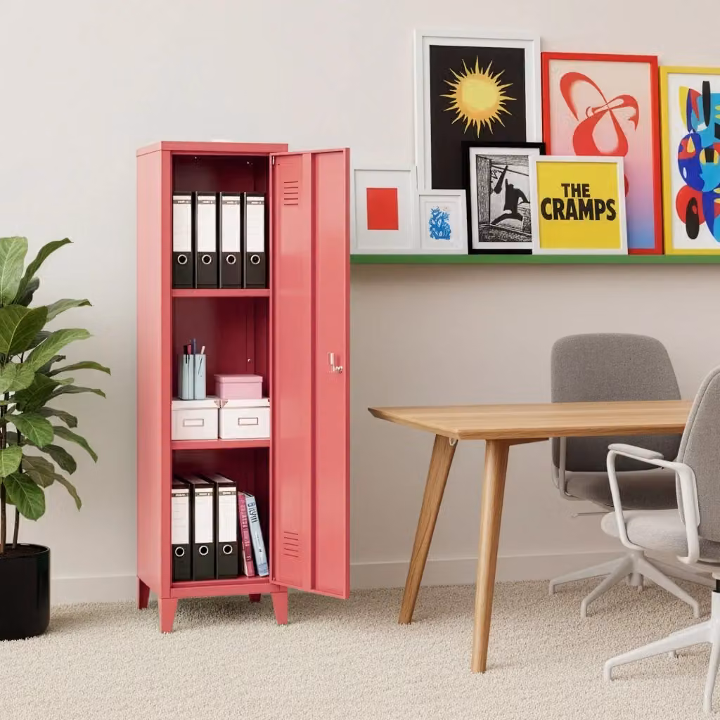 Armadio da ufficio in acciaio Kurikka en.casa, colore rosso anguria, con ante a battente e serratura, L/P/H: 38 x 38 x 137 cm – 2