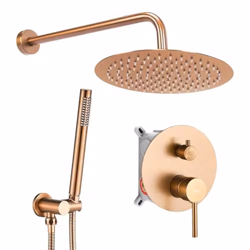 Rea - Set Doccia Da Incasso Lungo Copper Brush + Box Sistema Doccia In Ottone Per Bagno (Rame Spazzolato) 15,5x15,5x36cm