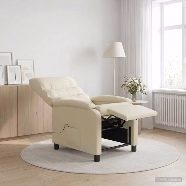 Poltrona Relax Recliner vidaXL in Similpelle Beige con Braccioli e Reclinazione Manuale
