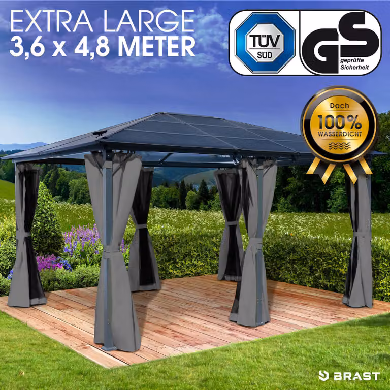 Gazebo in alluminio PREMIUM 3,6x4,8 m grigio