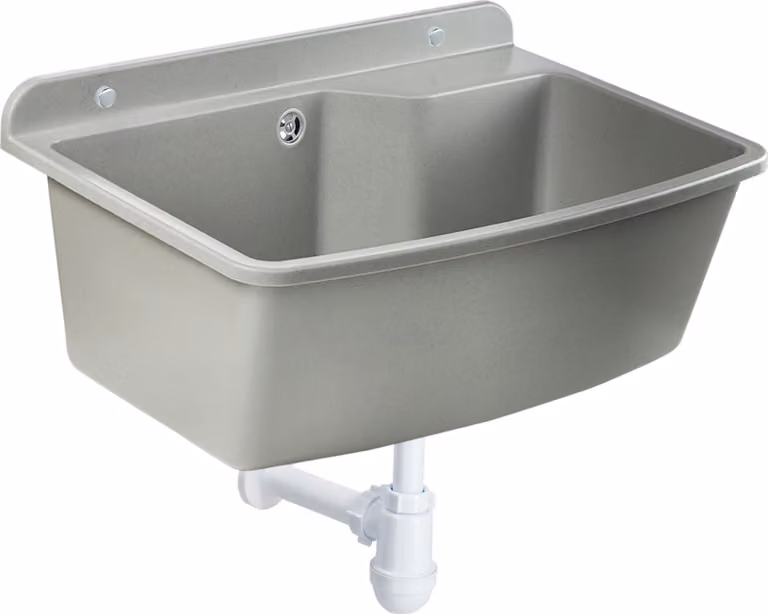 Lavello GOSPO, 61 cm x 44 cm x 23,5 cm, lavabo in plastica, vasca con troppopieno, sifone, lavello con accessori, lavatoio, lavabo da giardino (grigio)