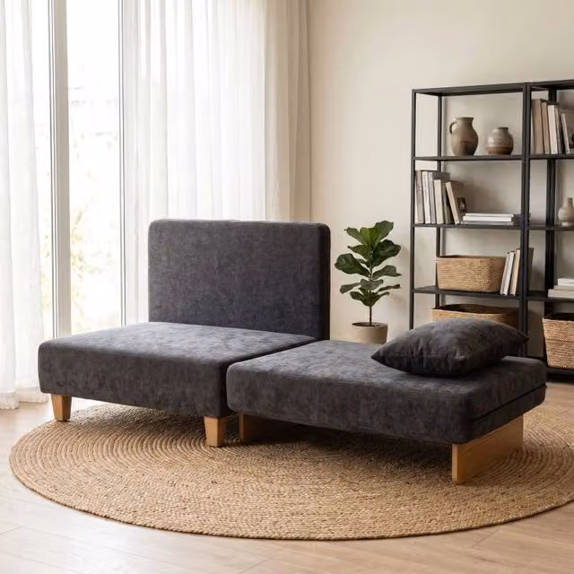 Poltrona letto pieghevole con tasche laterali e 2 cuscini con rivestimento sfoderabile in poliestere grigio scuro