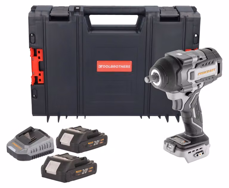 Avvitatore a impatto a batteria ProCraft Industrial IW850A-BB 20 V 850 Nm 1/2" brushless + 2 batterie da 2,0 Ah + caricabatterie + valigetta RHINO