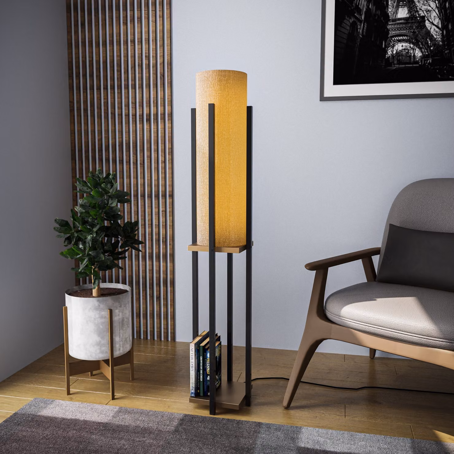 Opviq, Lampada da scaffale - 8130, Lampada da terra, CORPO IN METALLO, nero, 25 x 25 x 130 cm