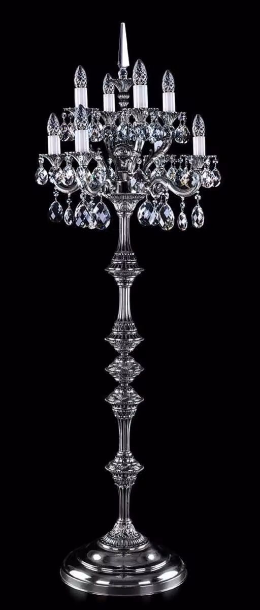 Casa Padrino lampada da terra in cristallo barocco argento antico Ø 56 x H. 152 cm - Magnifica lampada da terra in ottone con vetro di cristallo di Boemia - Lampade barocche in cristallo - Qualità lusso