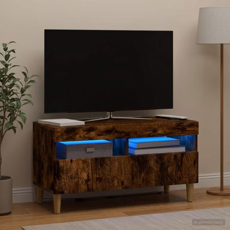 Mobile TV LED vidaXL in legno ingegnerizzato Rovere Fumo, moderno, con illuminazione integrata, L: 81,0 cm, P: 35,0 cm, H: 43,0 cm
