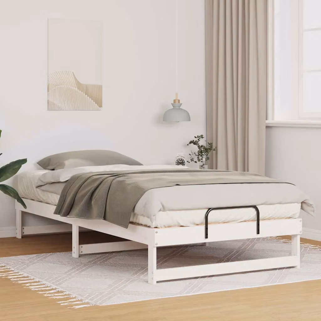 Struttura del letto moderna vidaXL in pino massello bianco L 100 cm x P 210 cm