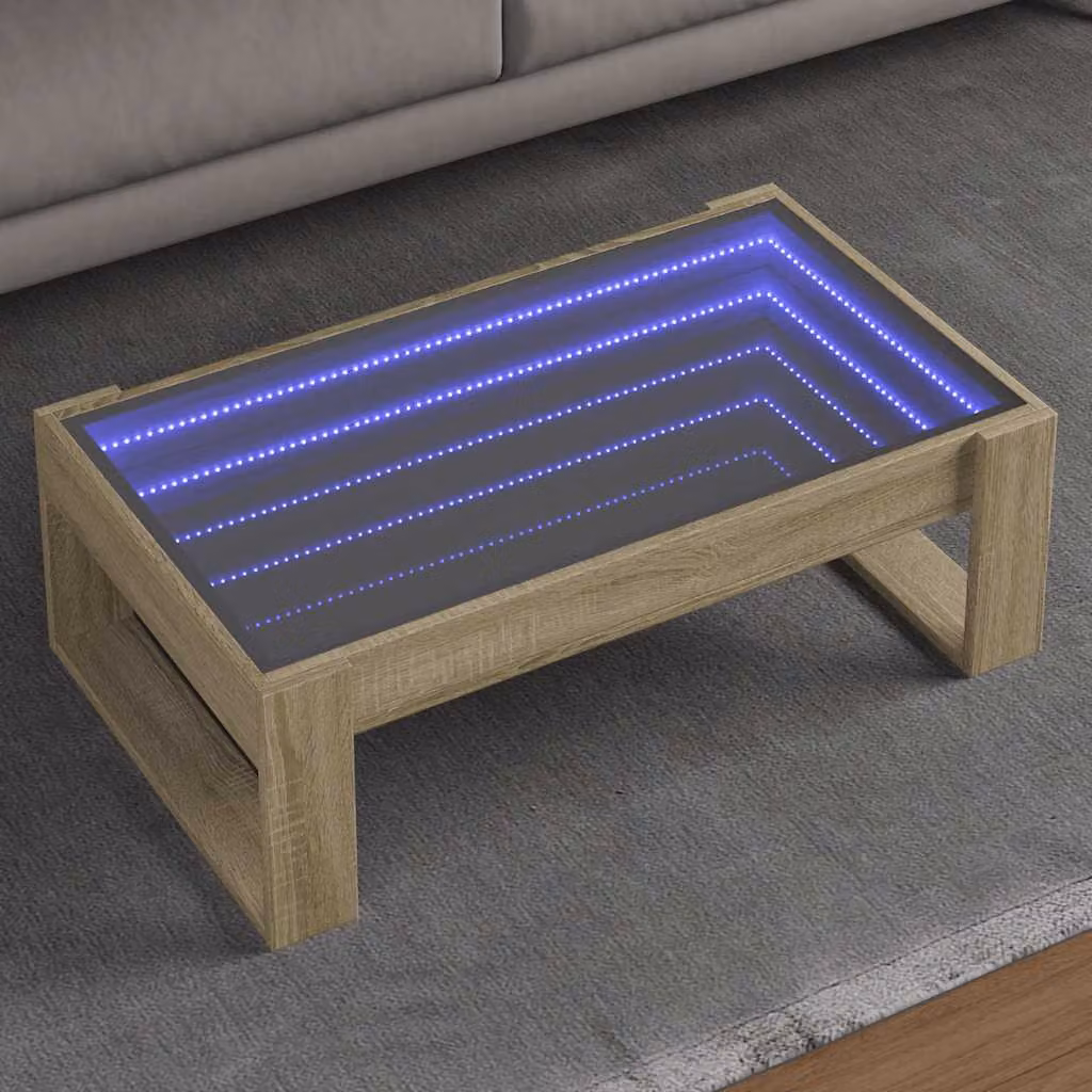 vidaXL Tavolino da Salotto Moderno con LED in Rovere Sonoma Marrone L: 90 cm, P: 53 cm, H: 30 cm