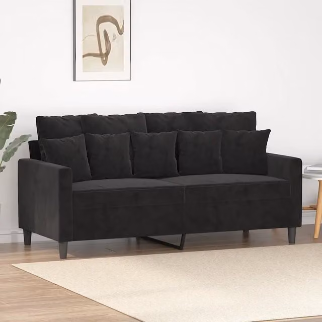 Divano a 2 Posti-Sofa 2 Posti Nero 140 cm in Velluto 614568