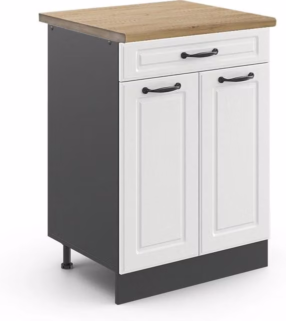 Mobiletto base per cucina R-Line Bianco rustico/Antracite 60 cm, PL Rovere Vicco
