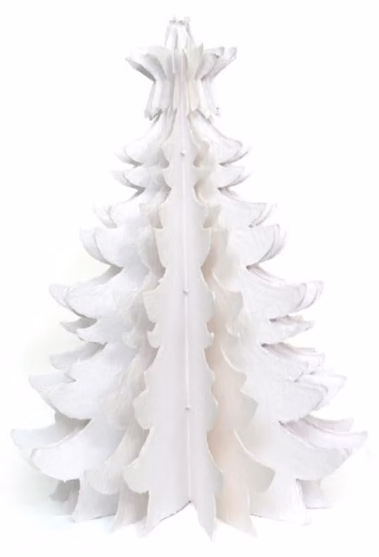 Albero di Natale in carta, con sistema ad anello, colore bianco, 46 cm