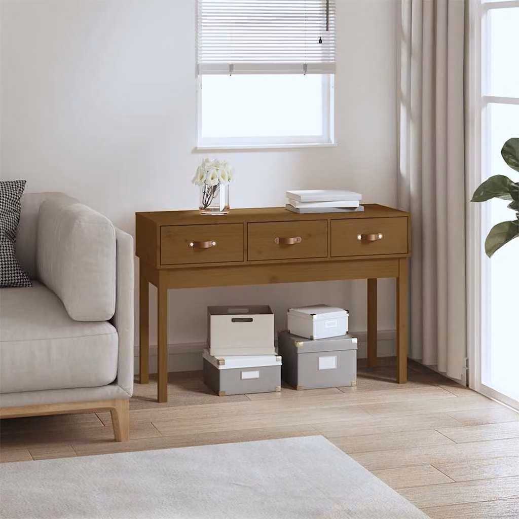 vidaXL Tavolo Consolle in Legno Massello di Pino Marrone Rustico L: 114 cm, P: 40 cm, H: 75 cm