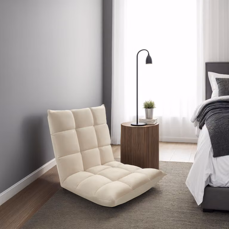 Poltrona relax Snooze TecTake GmbH in velluto beige con 14 posizioni regolabili e braccioli