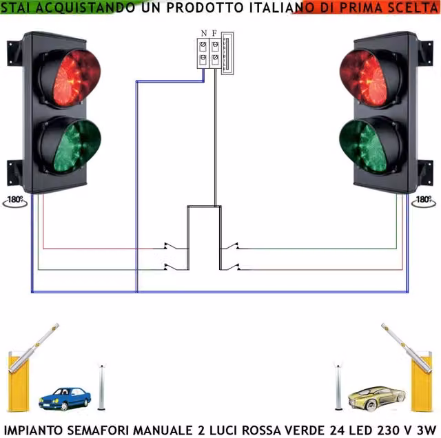 Set di 2 Semafori Securvera per Controllo Parcheggio e Autolavaggi con Funzione Manuale, 24 LED Rossi e 24 LED Verdi, Frontalino in Vetro con Luce Puntiforme Ø 124 mm, Orientabili 180 Gradi, IP65, Colore Nero – 1