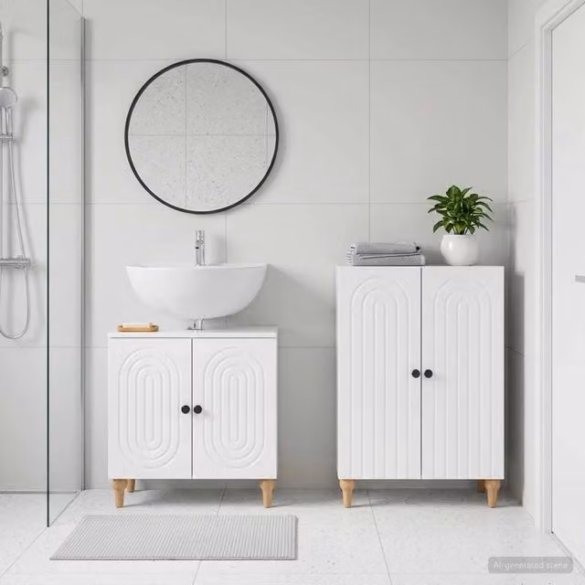 Set di Armadi da Bagno da 2 Pezzi ALKMAAR Bianco Lucido 3417589