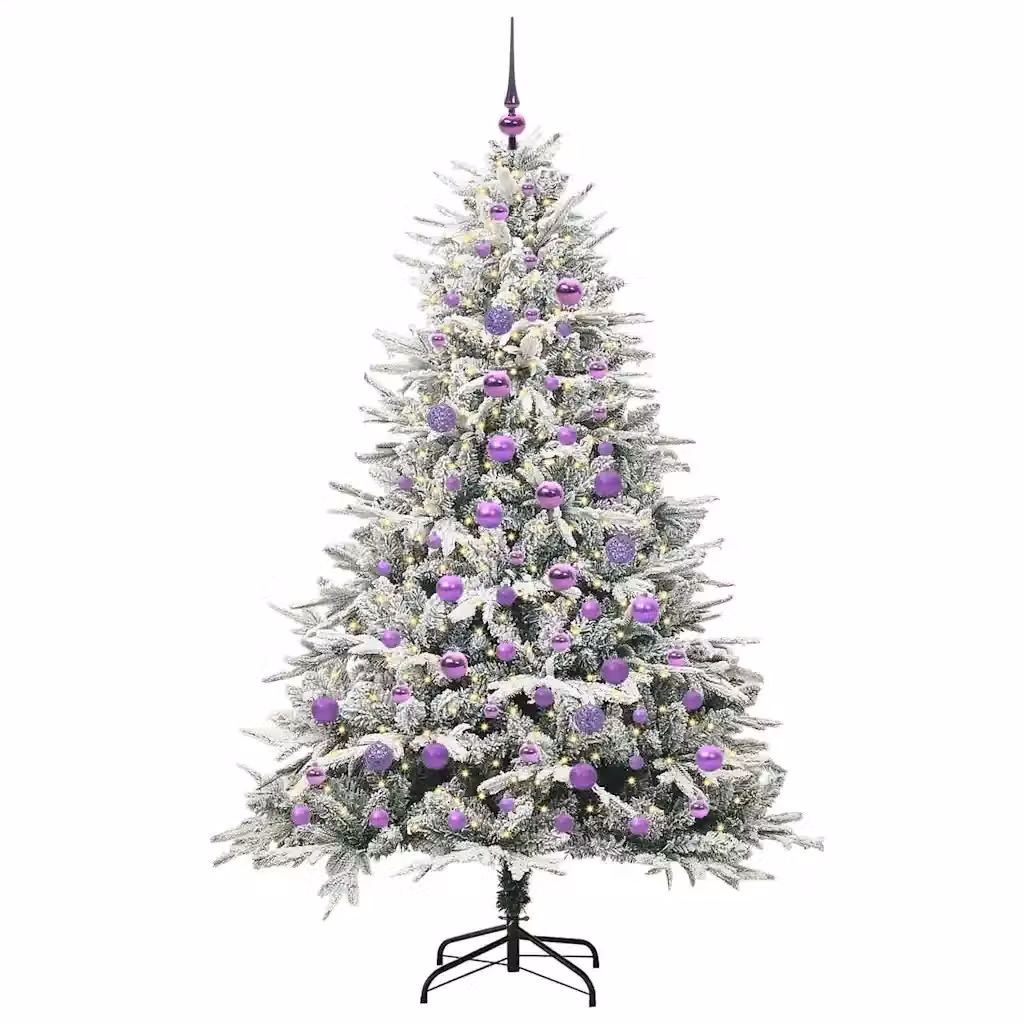 Albero di Natale artificiale preilluminato con LED luce bianca calda e set di palline verde vidaXL – 2