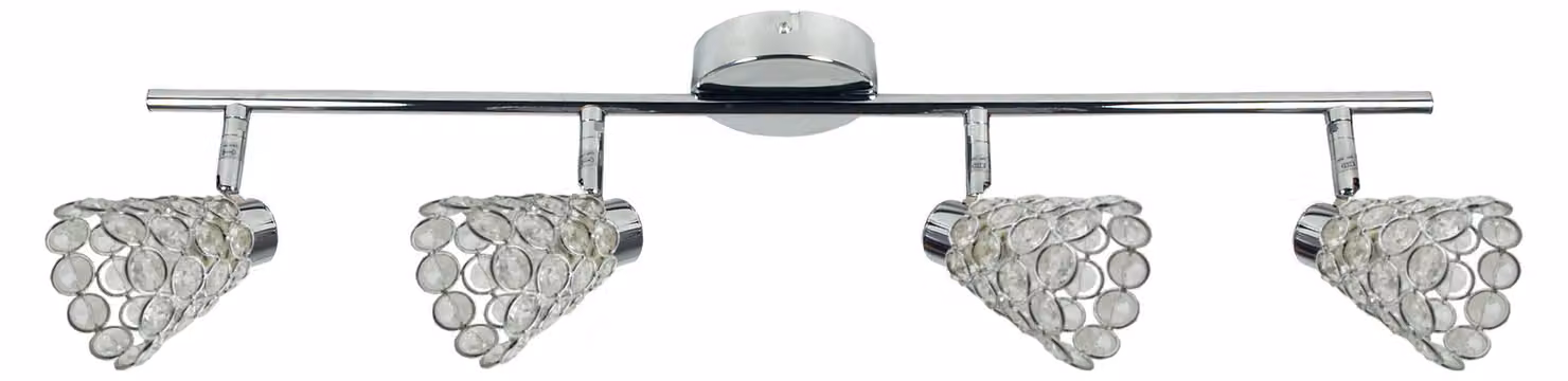 Lampada da soffitto con paralumi in cristallo, finitura cromata lucida-argento, 4xG9x40W, metallo, dimensioni: 17x74x8 cm, IP20, Candellux