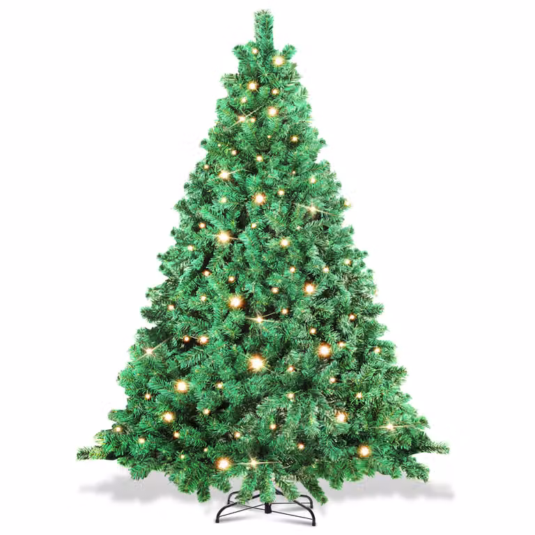 Izrielar 210cm albero di Natale artificiale con illuminazione a LED 400 LED bianco caldo incl. base in metallo con 1200 punte albero di Natale albero di Natale PVC verde