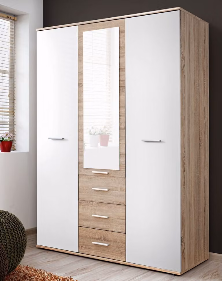 Armadio con specchio per la camera dei bambini EMAN - larghezza 135 cm, rovere sonoma / bianco