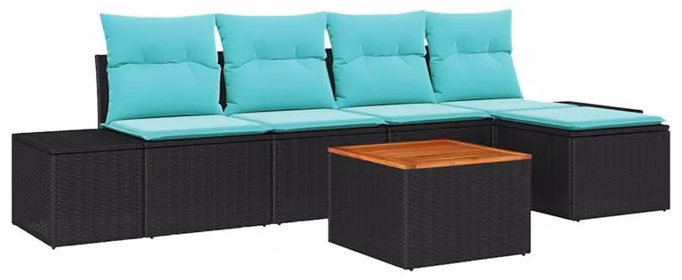 Set da giardino composto da 6 pezzi, colore nero, realizzato in rattan sintetico