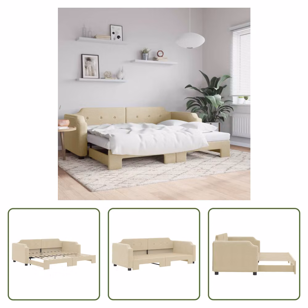 The Living Store letto da giorno allungabile crema 80x200 cm in tessuto