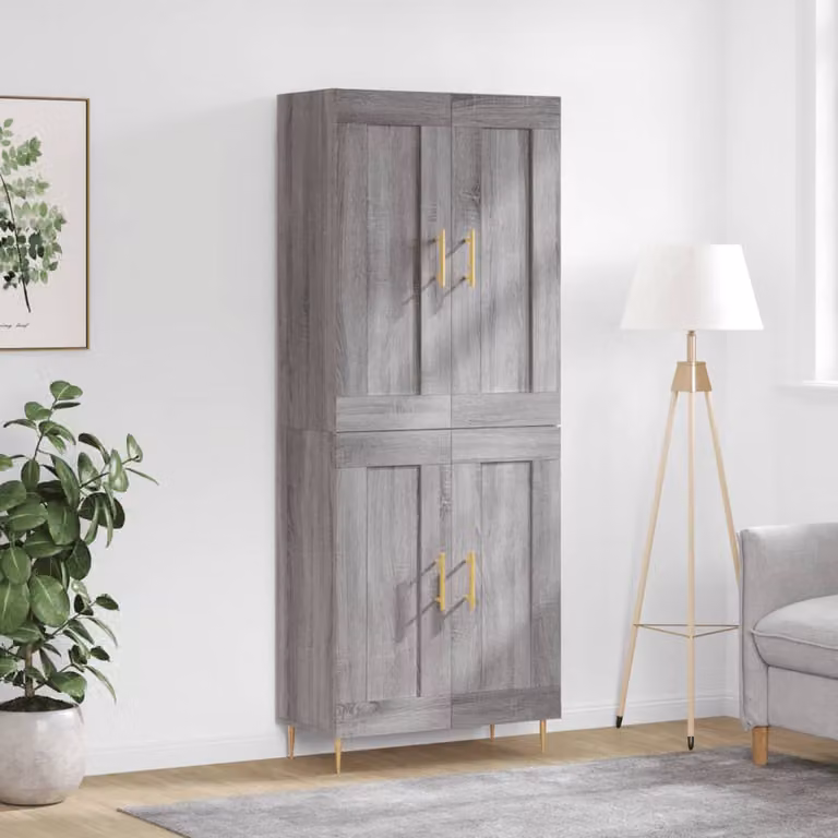 Credenza moderna vidaXL in legno e metallo, Grigio Sonoma e Oro, L: 69,5 cm, P: 34 cm, H: 180 cm