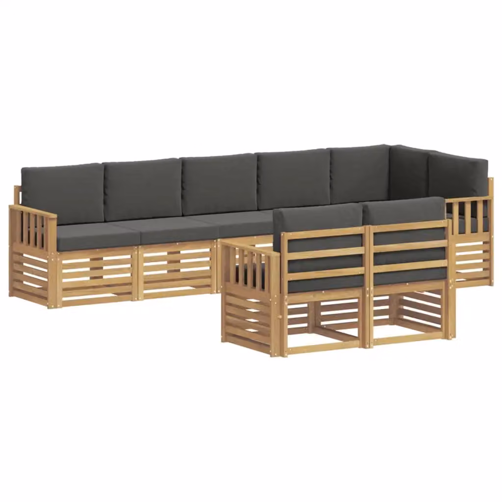 Set di divani da esterno vidaXL a forma di L composto da 8 pezzi in legno di acacia con cuscini in poliestere bianco e antracite – 2