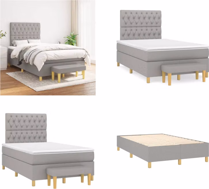 vidaXL Letto a molle con materasso in tessuto grigio chiaro 120x200 cm - Letto a molle - Boxspringbetten - Bett - Schlafzimmermöbel