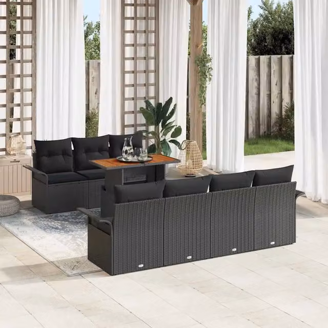 Set Divano da Giardino 8 pz Nero Poly Rattan 3358032