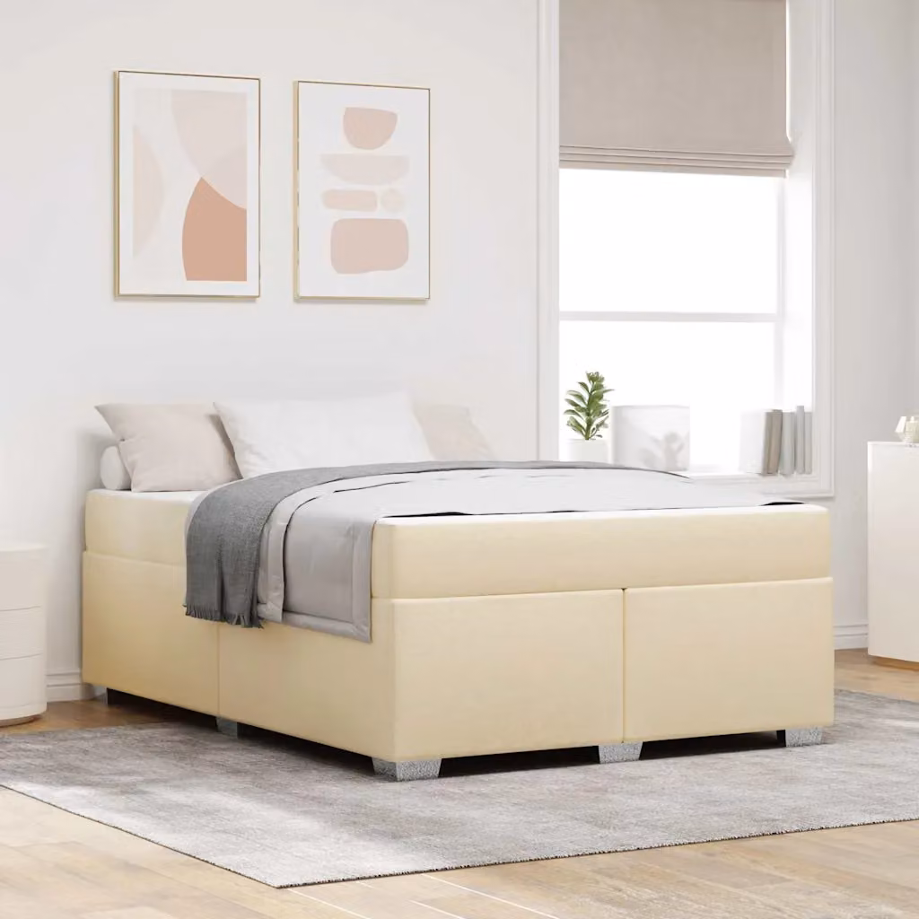 vidaXL Struttura letto con materasso beige in tessuto e legno con base a sollevamento L/P: 140 x 200 cm