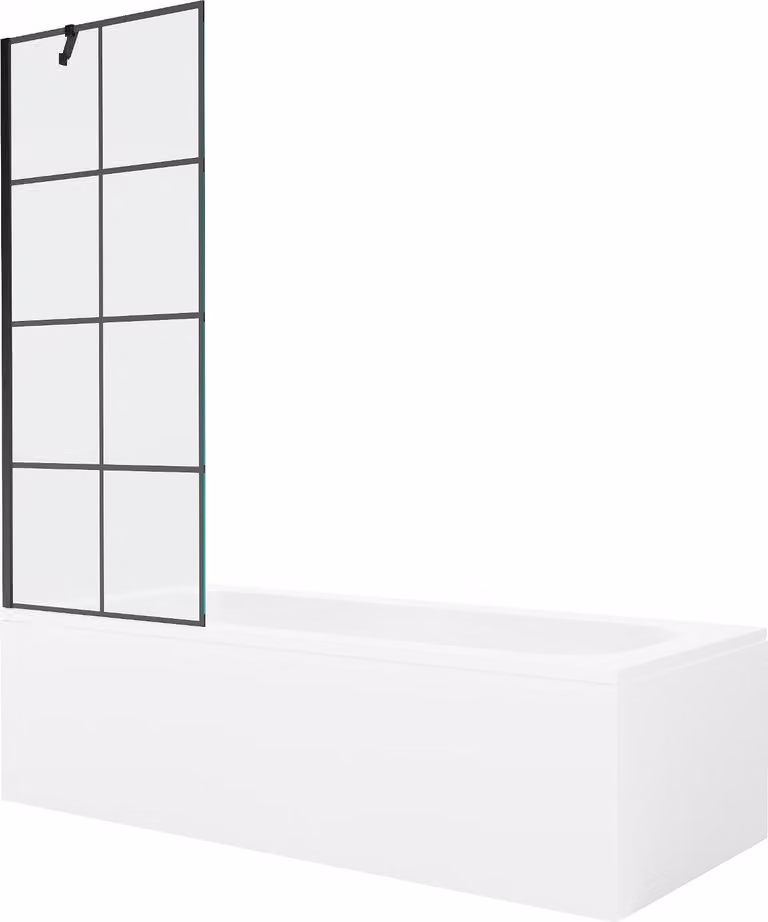 Mexen Vega vasca rettangolare 160 x 70 cm con pannello e paravento a 1 anta 70 cm, motivo nero - 550116070X9507007077