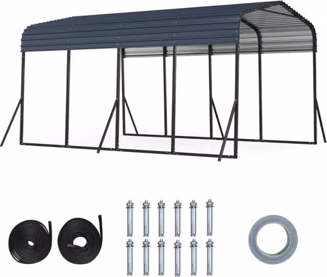 Carport DESIGN IN con tetto rigido e 4 gambe inclinate per SUV ed eventi, Nero