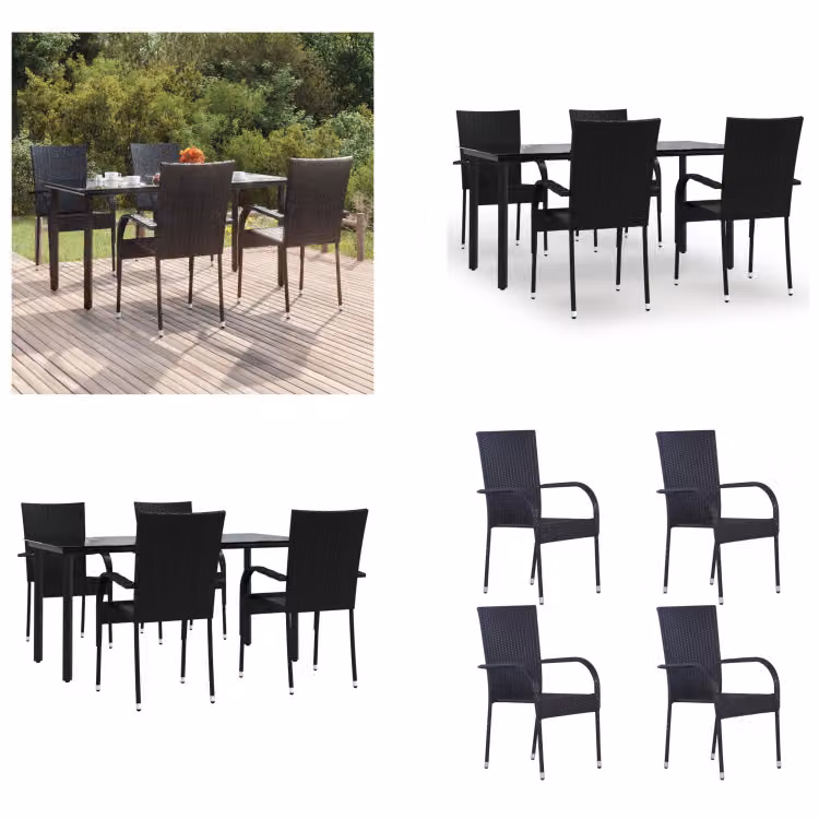 vidaXL Set da pranzo da giardino 5 pezzi in poly rattan nero - Set da pranzo da giardino - Set da pranzo da giardino - Set da pranzo da esterno - Set da pranzo da terrazza