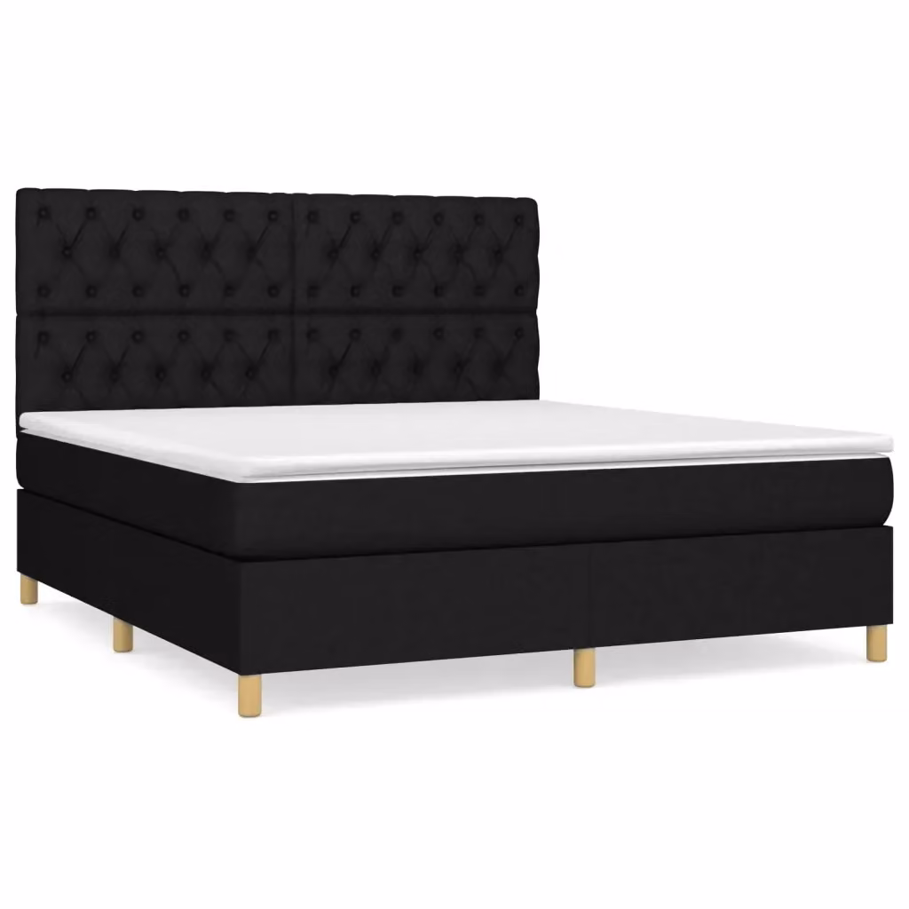 Letto Ibrido con Giroletto a Molle e Materasso vidaXL in Tessuto Nero e Bianco L/P: 160 x 200 cm – 2