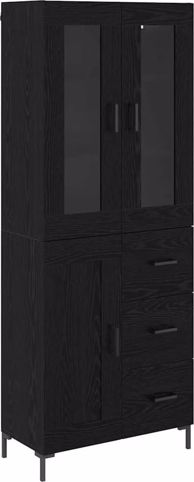 Credenza con cassetto 2 pcs Rovere Nero Legno multistrato