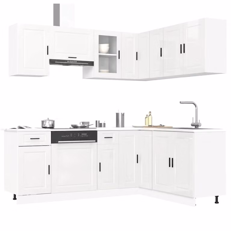 Set di mobili da cucina moderno vidaXL composto da 11 pezzi in bianco lucido con ante a cerniera e cassetti