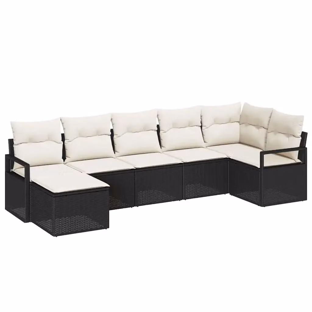 Set di divani da giardino vidaXL in polyrattan nero con cuscini beige, 7 pezzi – 2