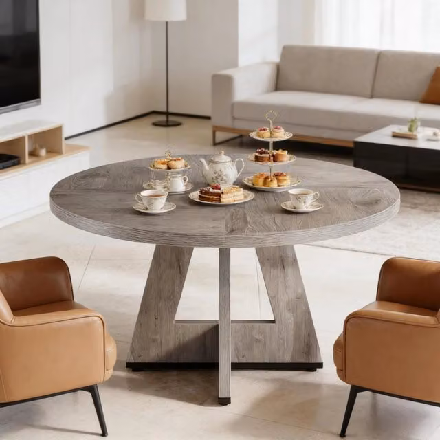 Tavolo da pranzo rotondo grigio 120 cm in legno ingegnerizzato, 4 posti