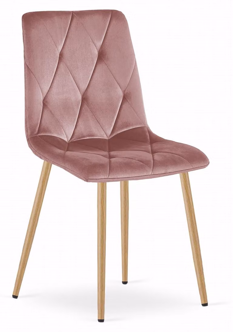 Sedia Libra in velluto rosa con gambe effetto legno