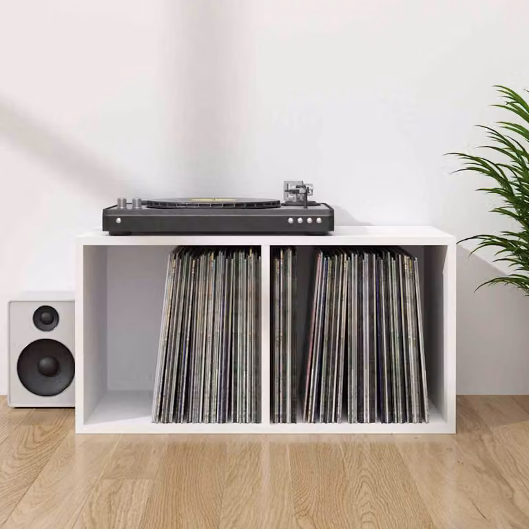 vidaXL Contenitore per Vinili Bianco in Legno Multistrato L: 71 cm, P: 34 cm, H: 36 cm