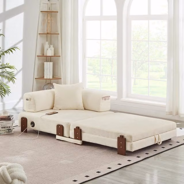 Divano Letto Pieghevole con Braccioli e Vano Contenitore ¨C MINIMAL ¨C Beige